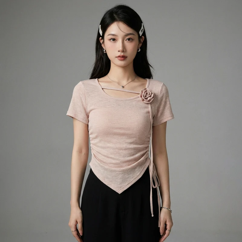 T-Shirt Col V Irrégulier
