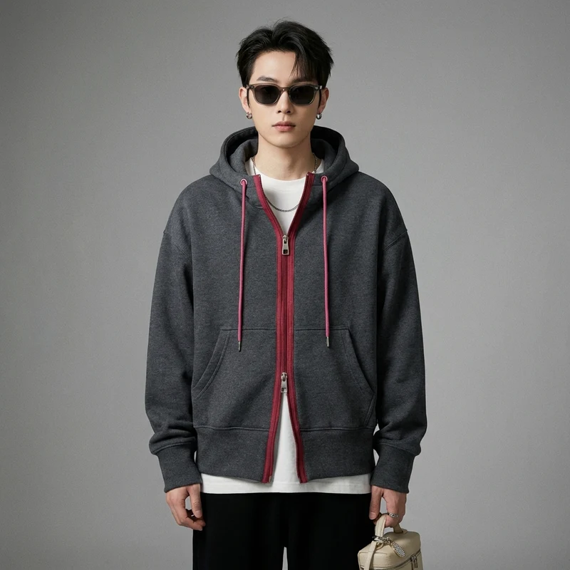 Sweat à Capuche Zippé Bicolore