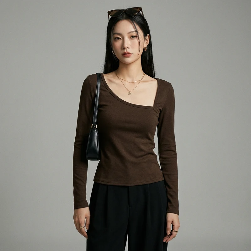 T-shirt Asymétrique Manches Longues