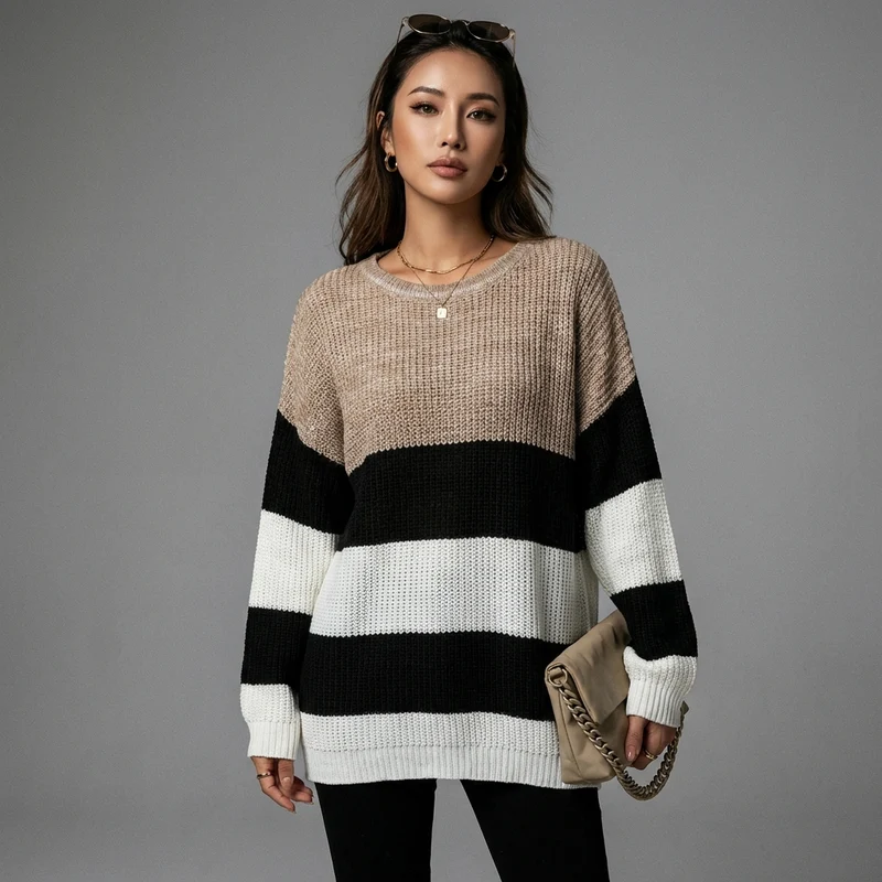 Pull Rayé Col Rond Décontracté