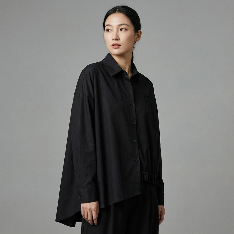 Chemise Oversize Asymétrique Noire
