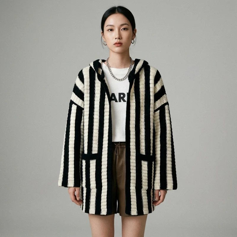 Cardigan Rayé à Capuche
