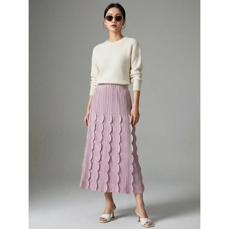 Jupe Longue Plissée Rose