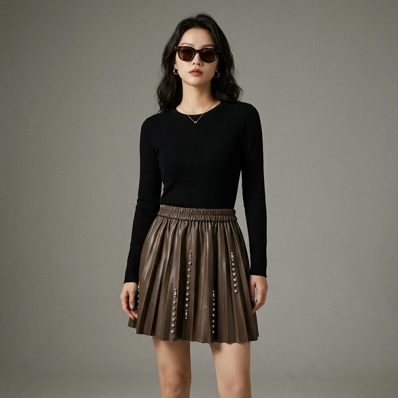 Jupe Plissée Taille Haute Streetwear