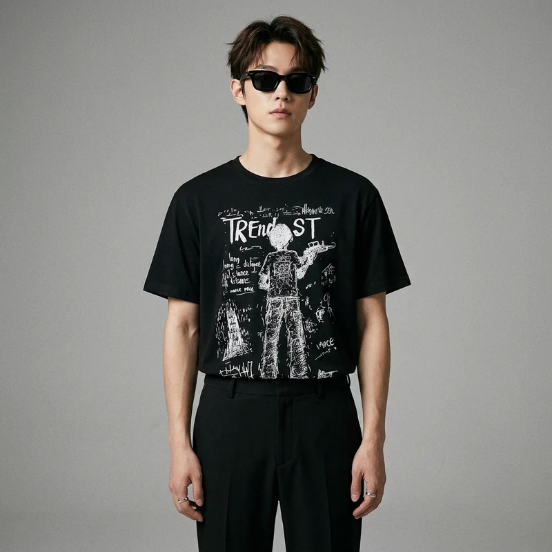 T-Shirt Couple Imprimé Coréen