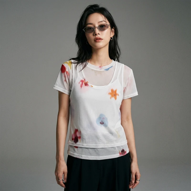 Ensemble T-shirt Floral et Camisole Ombre