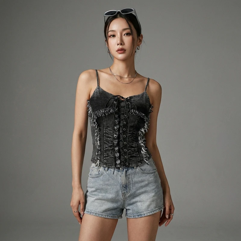 Top Court Bretelles Denim