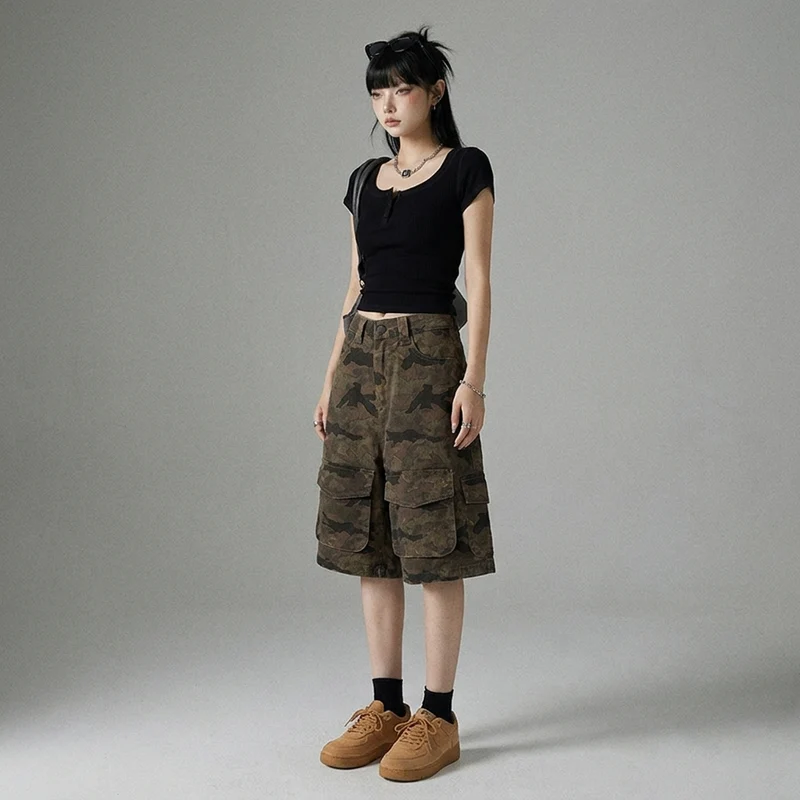 Short Cargo Taille Haute Camouflage