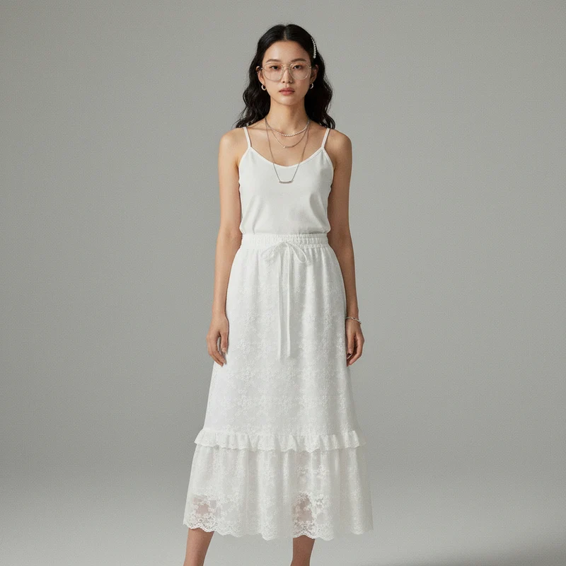 Jupe Longue Broderie et Dentelle
