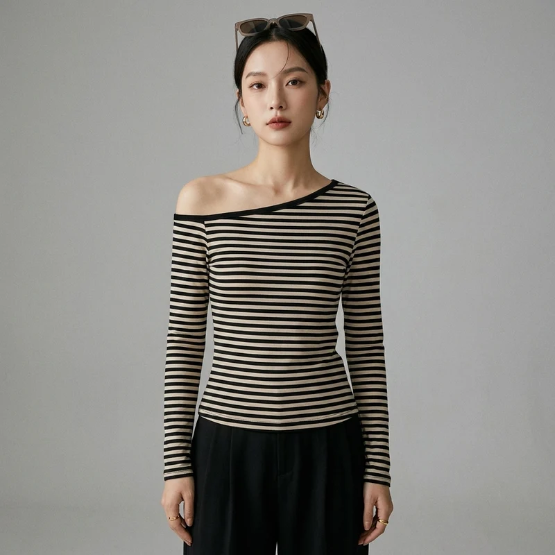T-shirt Asymétrique Rayé