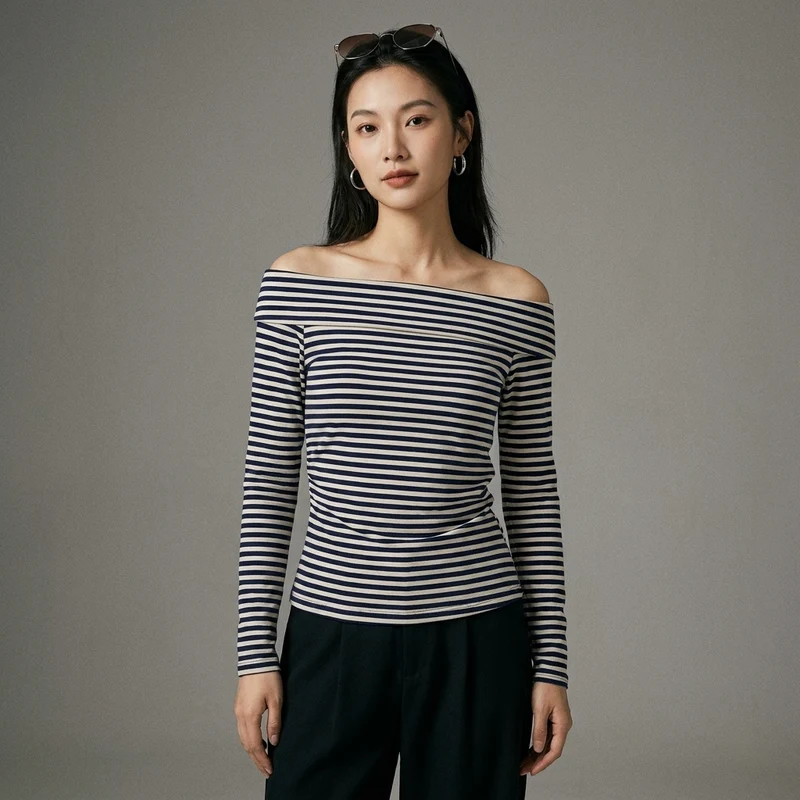 T-shirt Épaule Dénudée Plissé