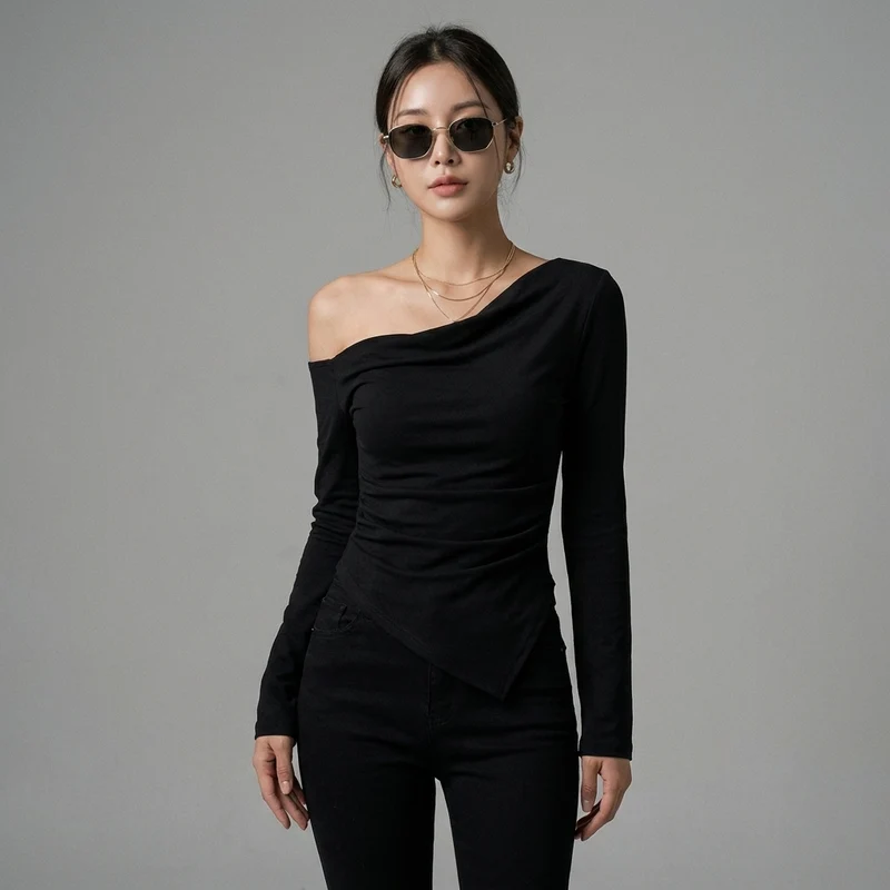 T-shirt Court Asymétrique Manches Longues