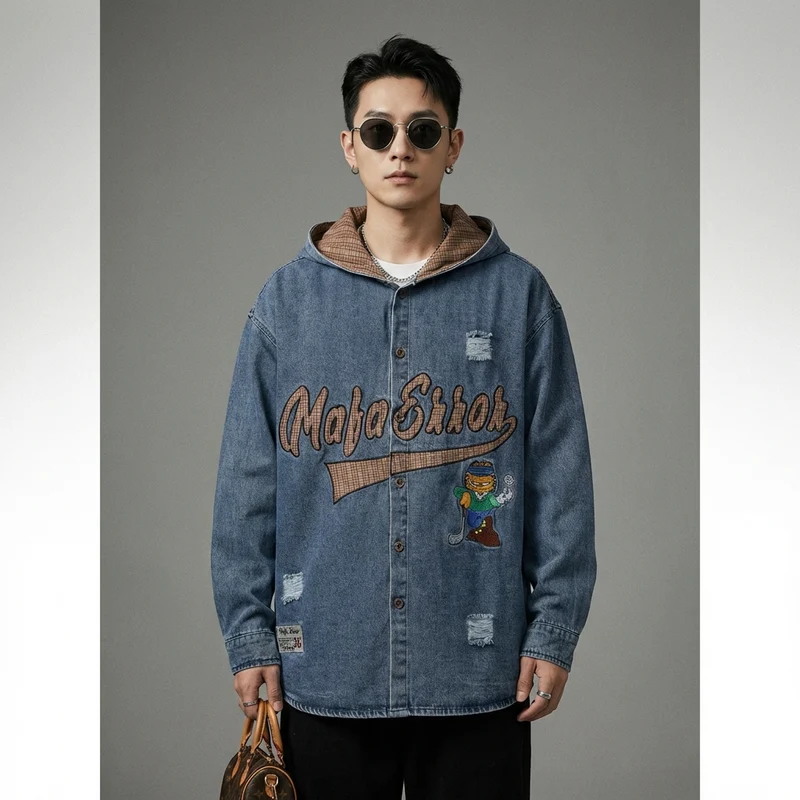 Chemise à Capuche Denim Brodée