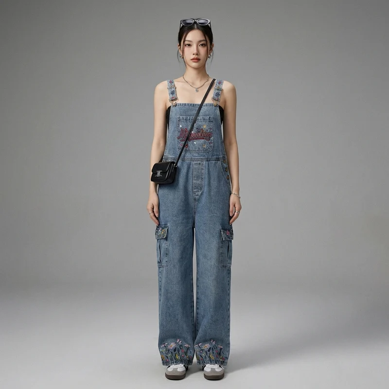 Salopette Denim Broderie Florale