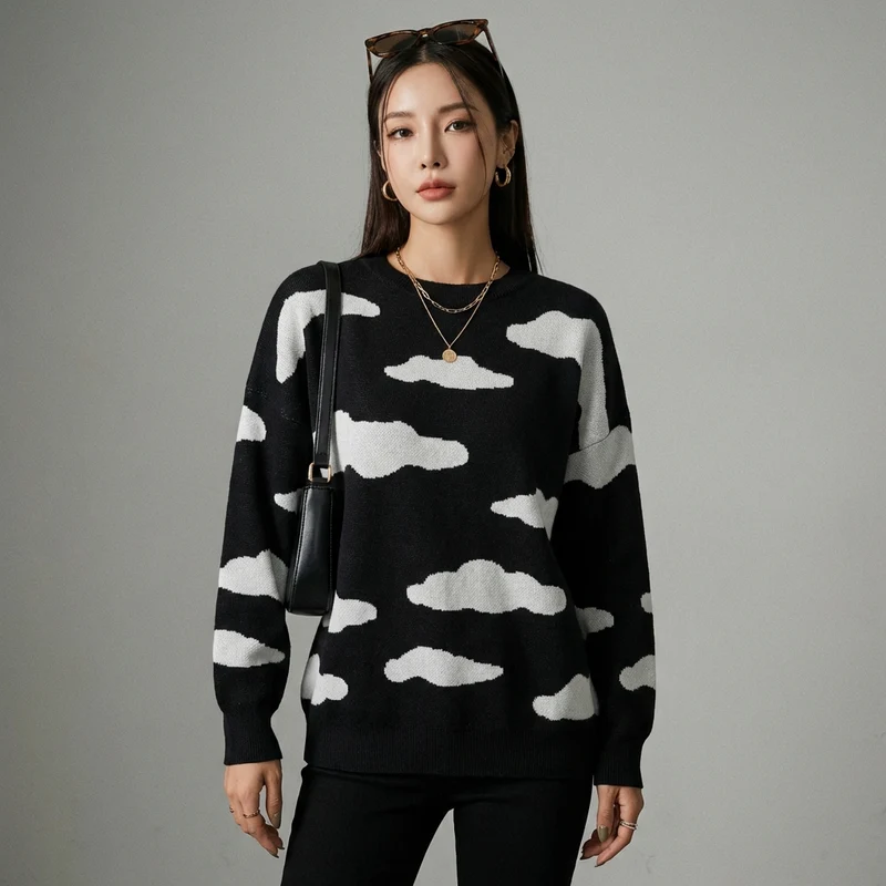 Pull Nuages Col Rond