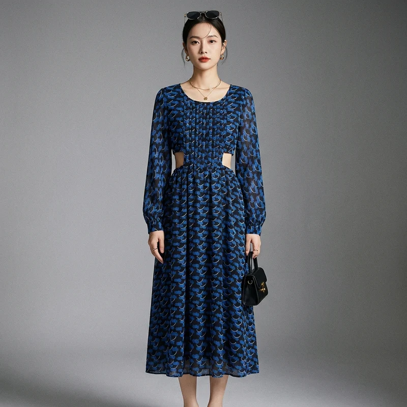 Robe Longue Col Rond Découpe Taille