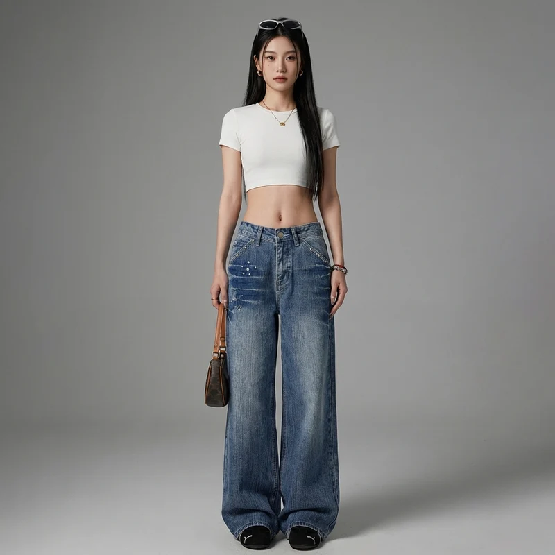 Jeans Rivets Coupe Large