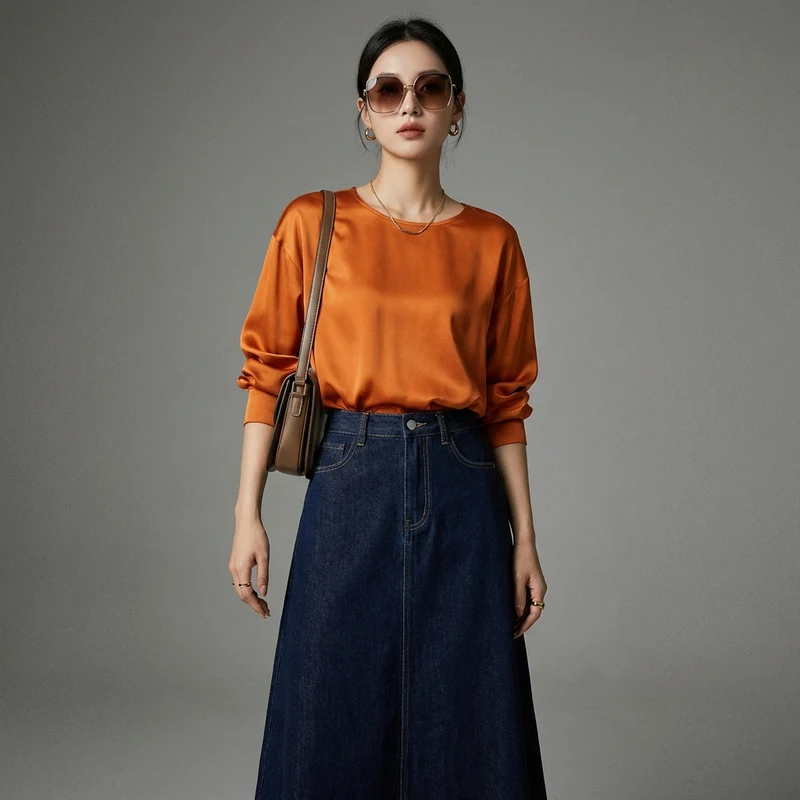 Jupe Longue en Denim Taille Haute
