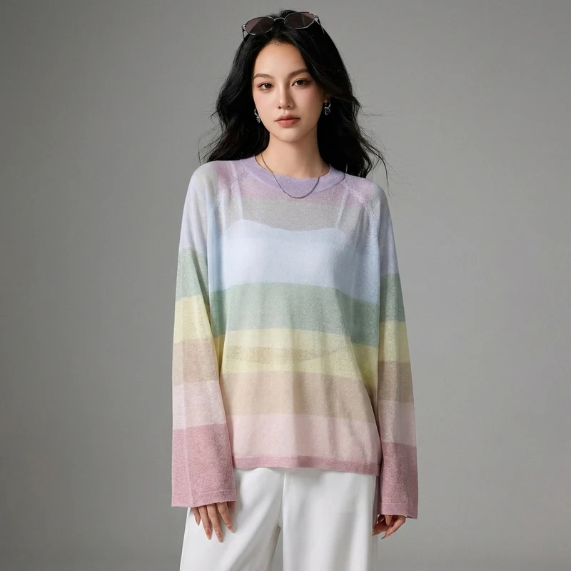 T-Shirt Tricot Rayures Arc-en-ciel