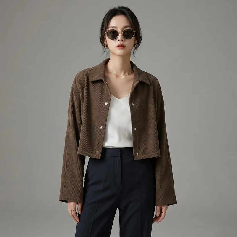 Veste Courte Côtelée Rétro