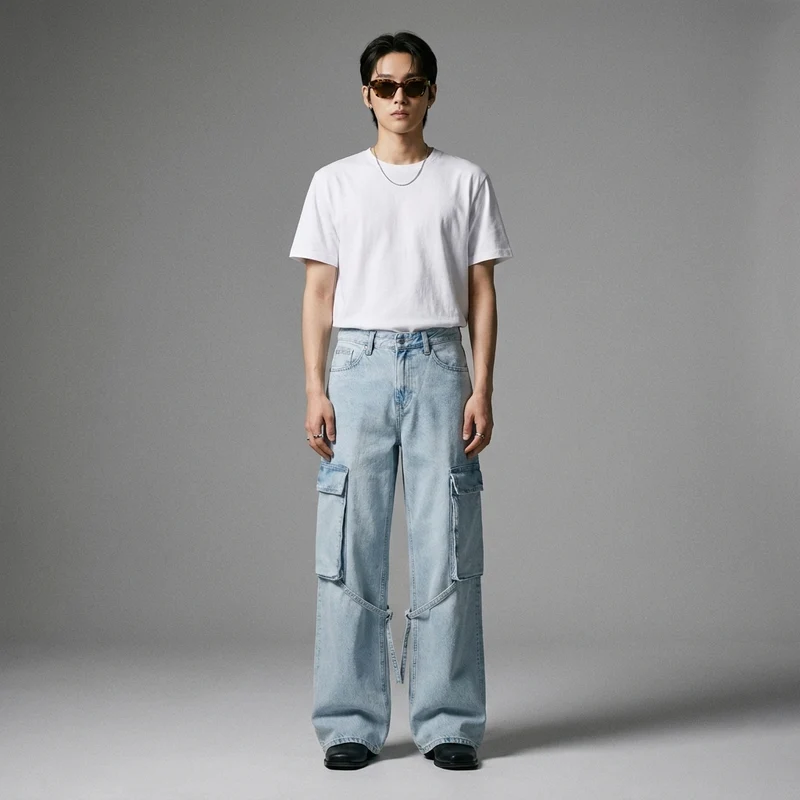 Pantalon Cargo Ample Taille Mi-Haute