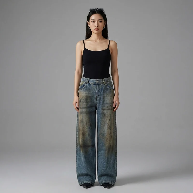 Jean Tie-Dye Délavé Effet Usé