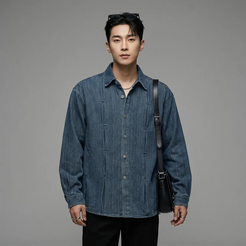 Chemise Denim Plissée Rayée