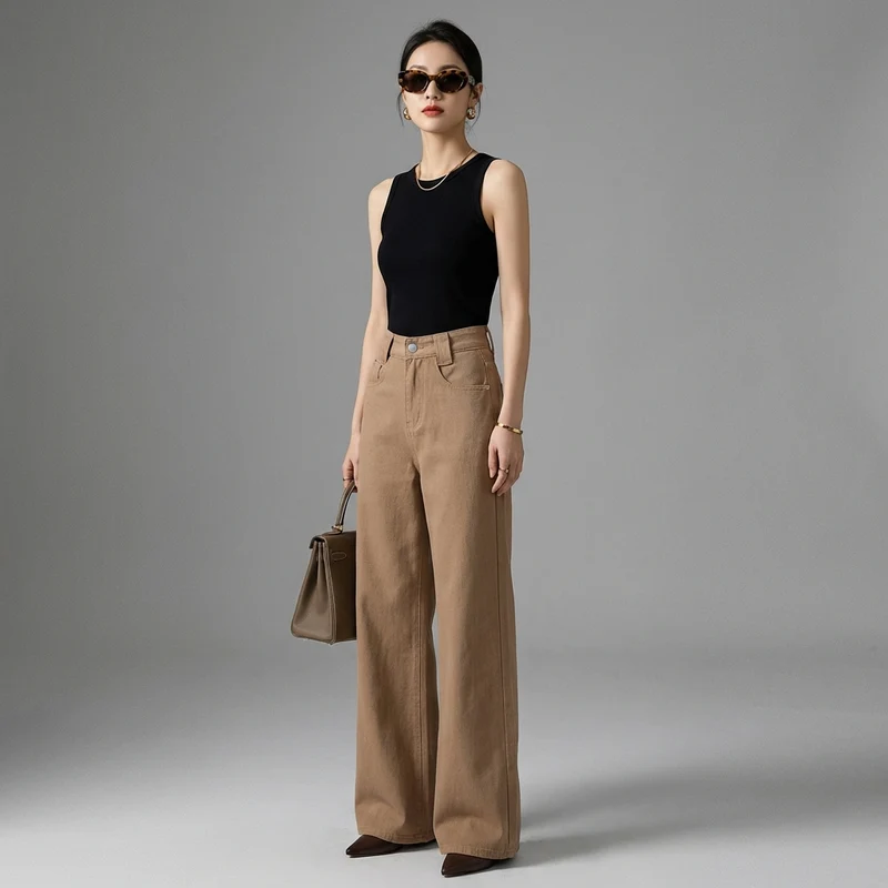 Wide leg straight leg floor length pants jeans