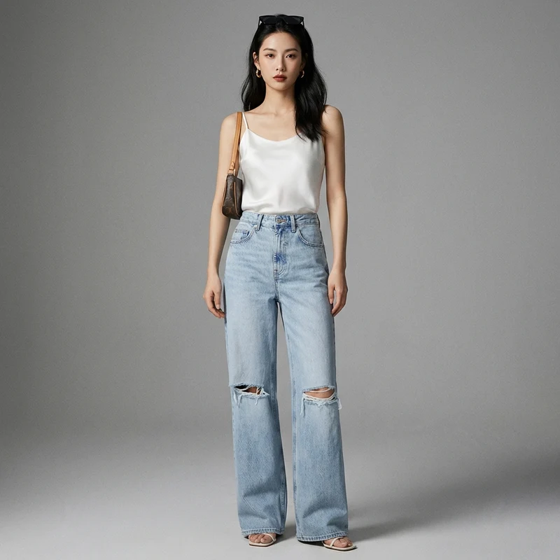 Jean Large Taille Haute Déchiré