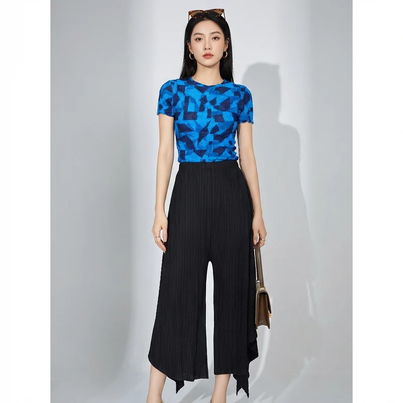 Pantalon Plissé Taille Haute Noir