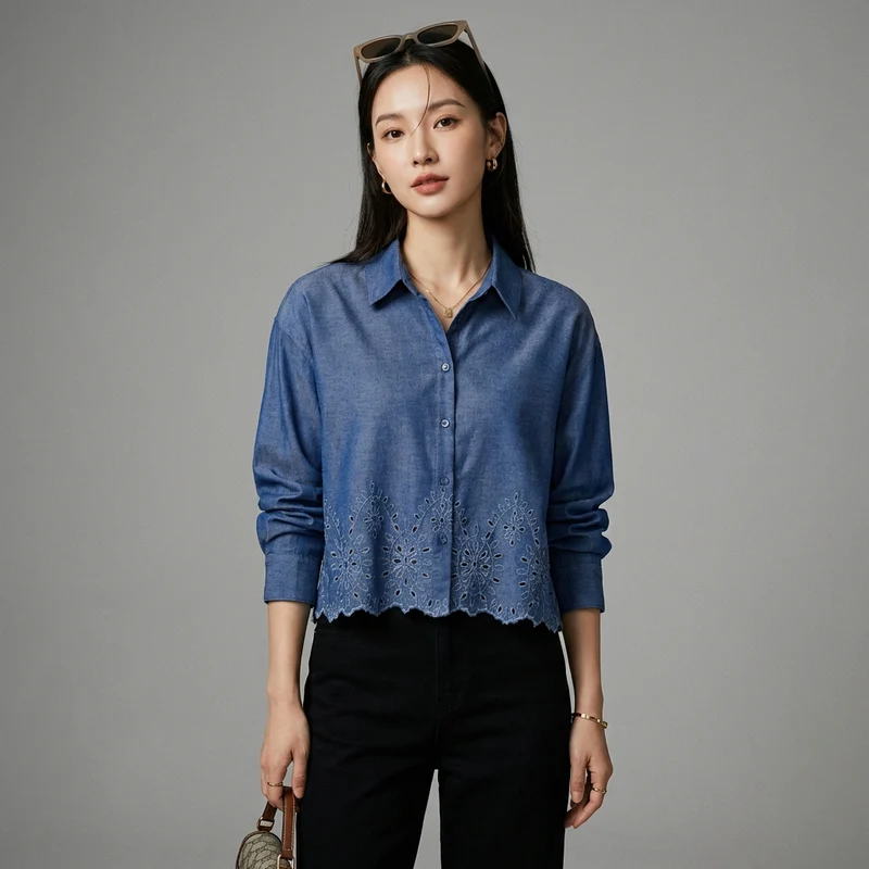 Chemise Courte en Denim