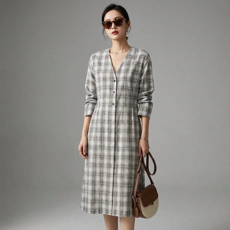 Robe Longue Carreaux Col V