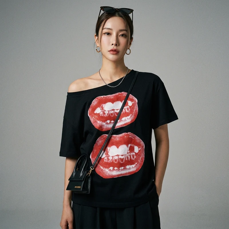 T-Shirt Oversize Imprimé Lèvres