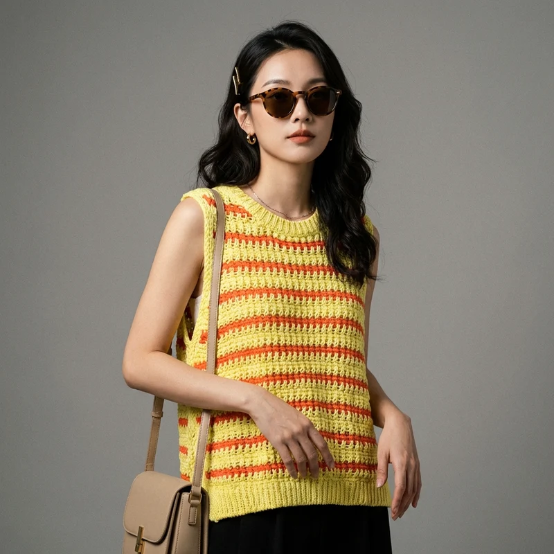 Gilet Tricot Rayé Sans Manches