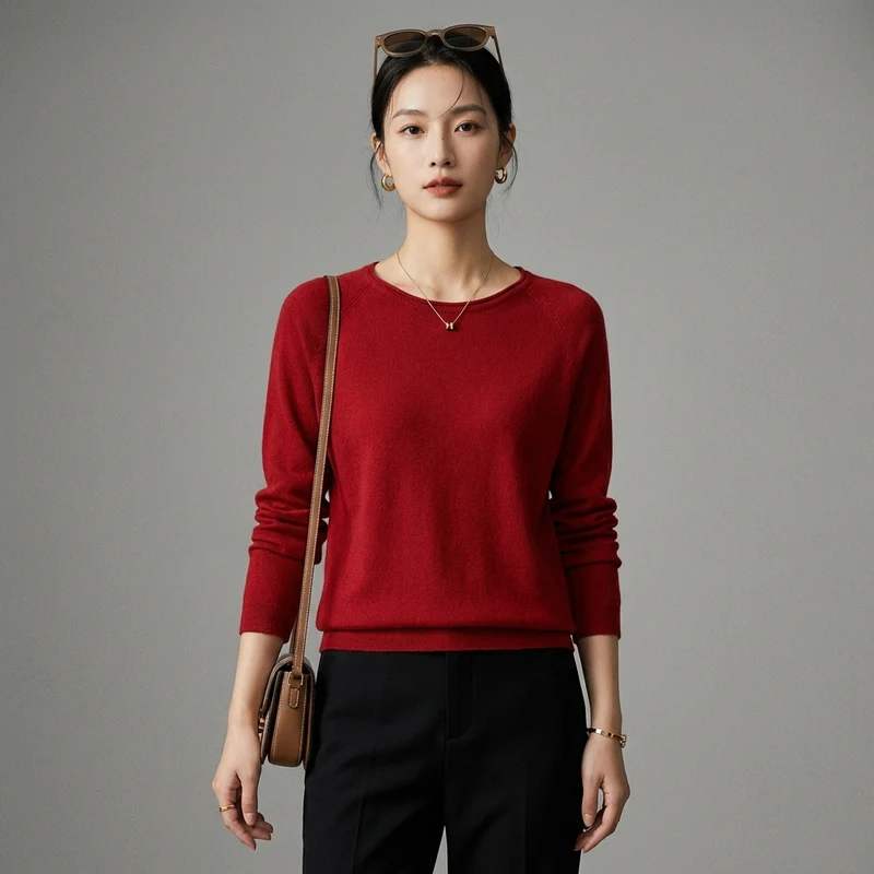 Pull Tricot Col Rond Rouge