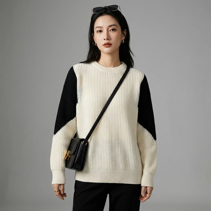 Pull Col Rond Color Block