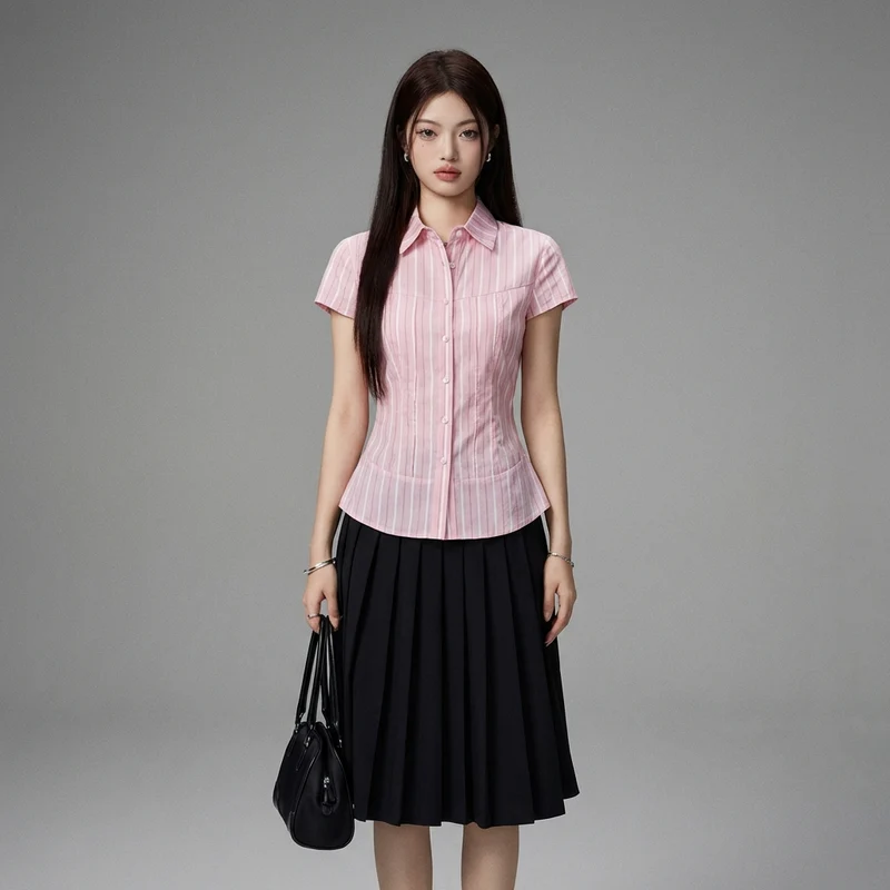 Chemisier Rayé Cintrée Rose