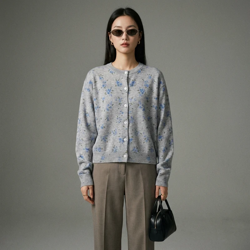 Cardigan Tricot Fleuri Vintage