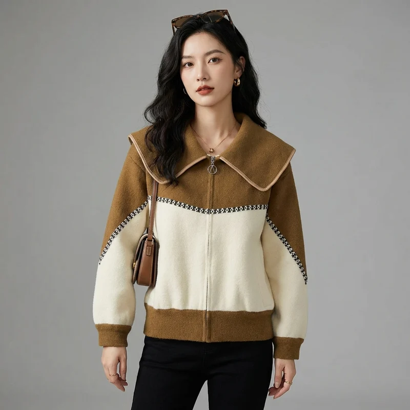 Cardigan Zippé Col Contrasté