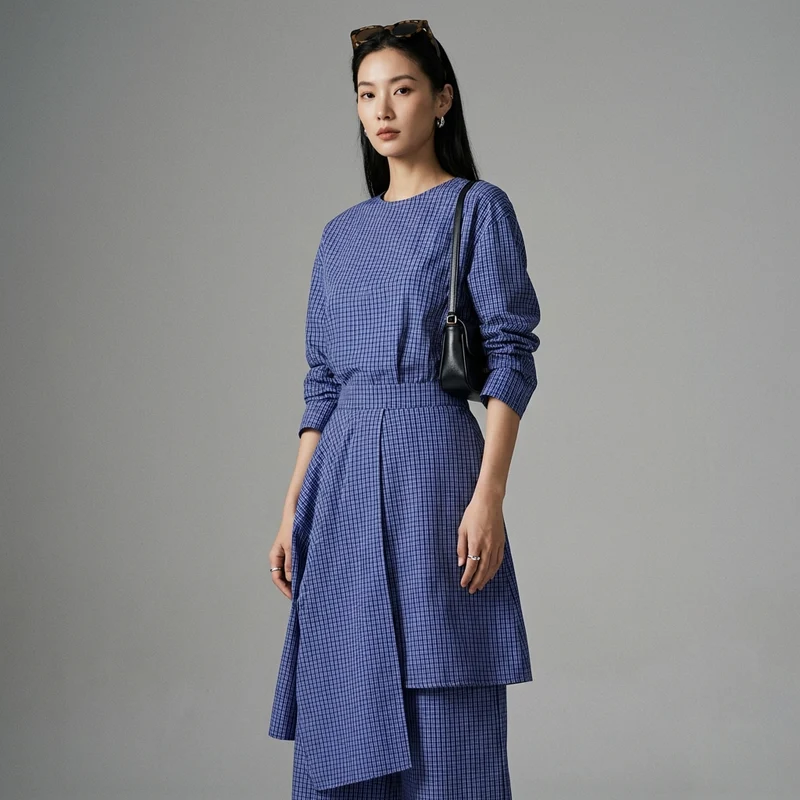 Jupe-pantalon Carreaux Asymétrique Bleue