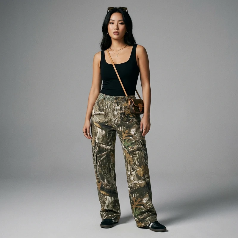 Pantalon Cargo Denim Taille Haute