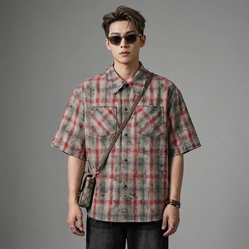Chemise à Carreaux Oversize Rouge