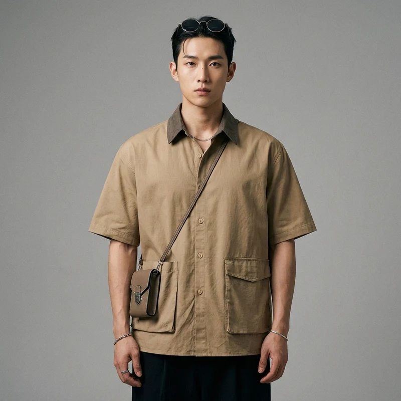 Chemise Col Color Block Décontractée