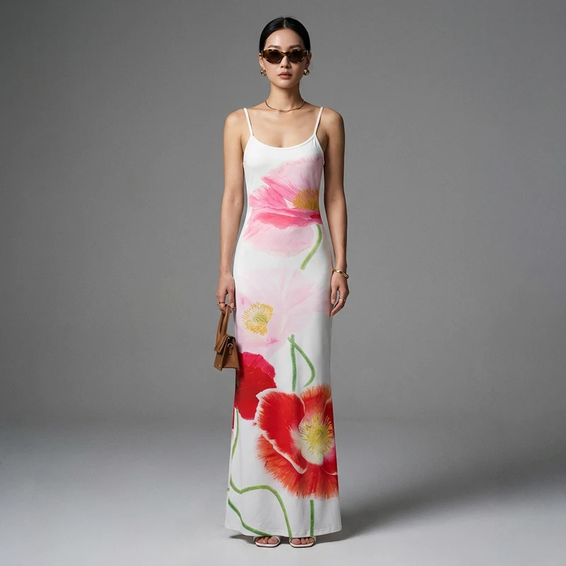 Robe Longue Fleurie Dos Nu