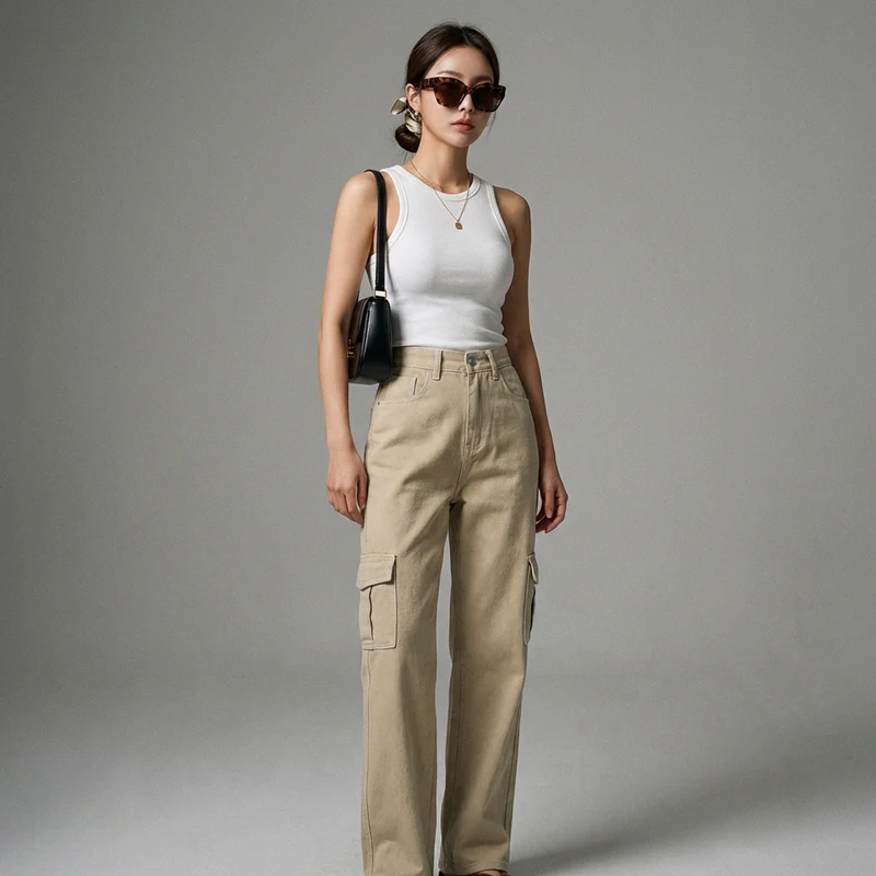 Pantalon Denim Droit Taille Haute