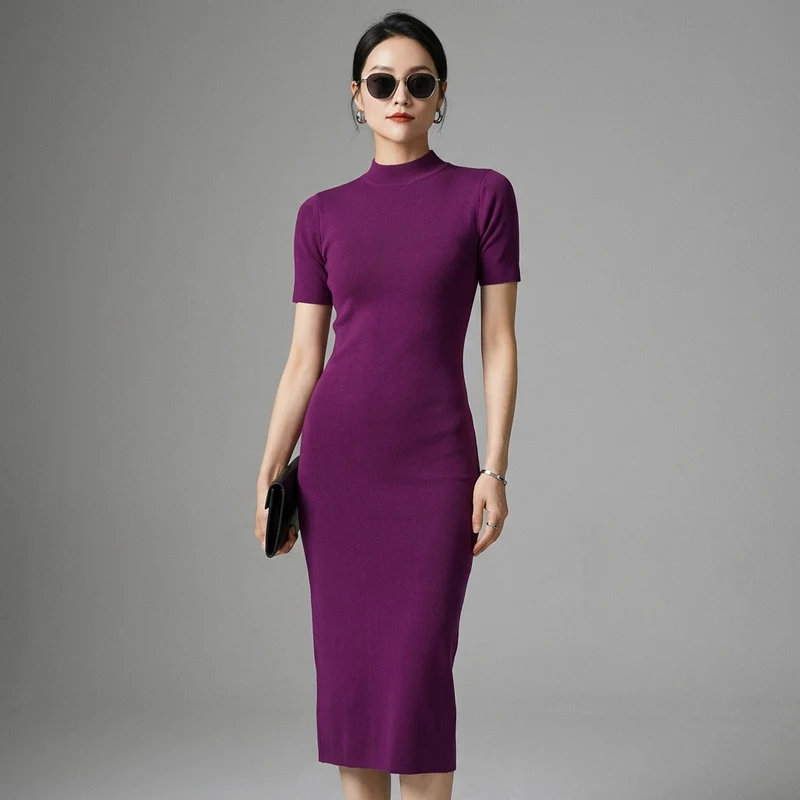 Robe Longue Maille Fine Col Rond