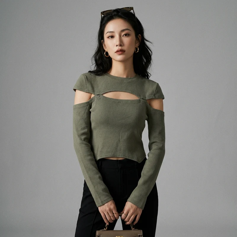 Pull Tricot Vert Découpé
