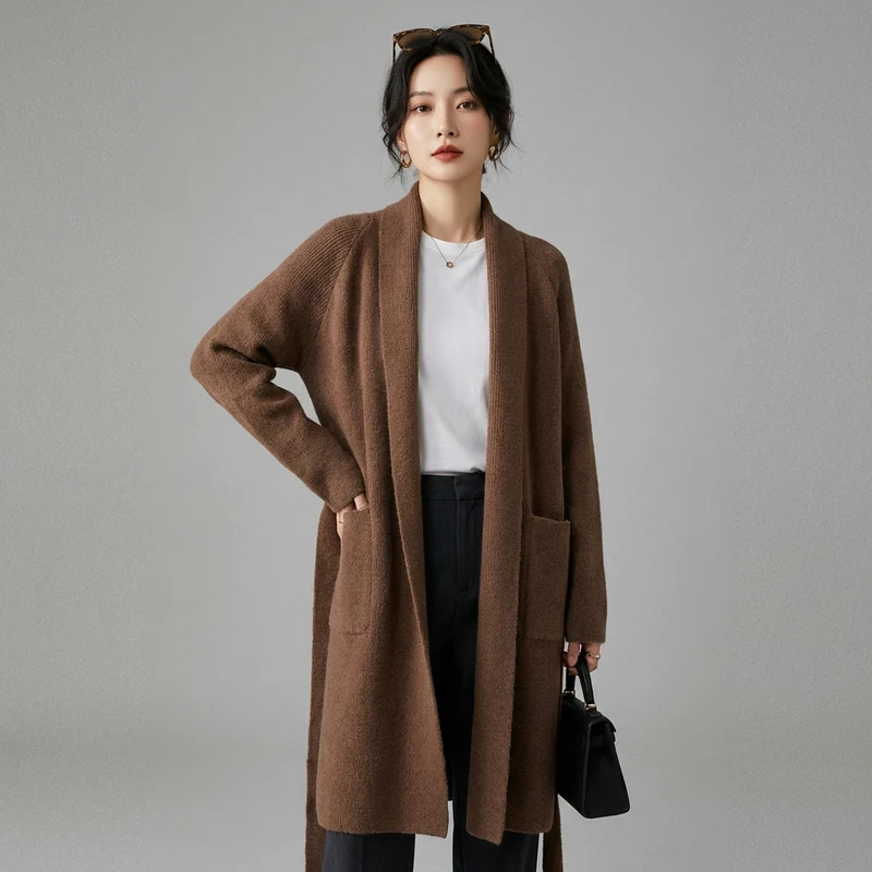 Cardigan Long Tricoté Ceinturé