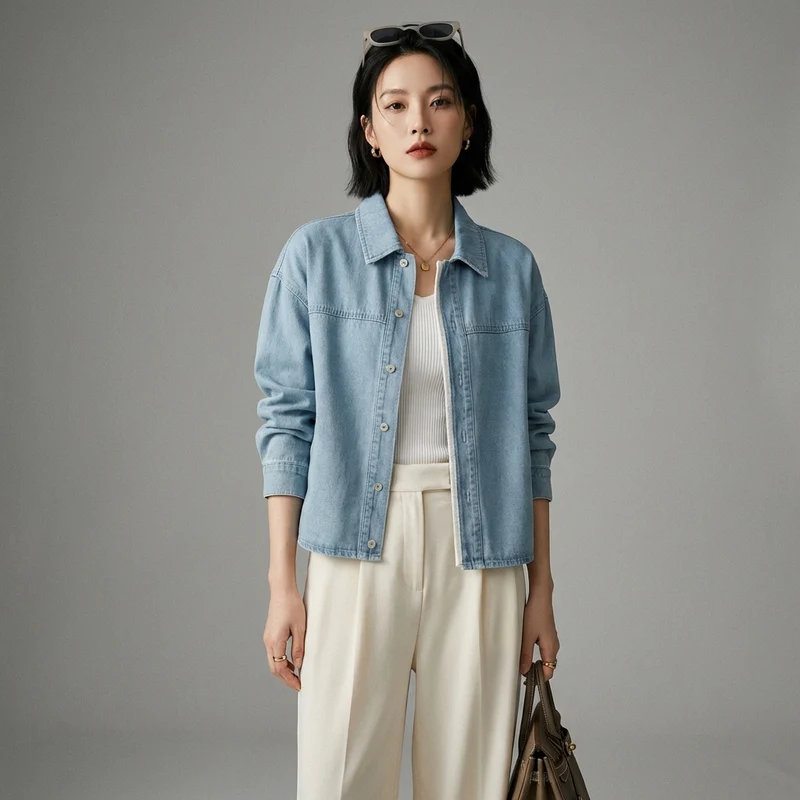 Veste Chemise en Denim Léger