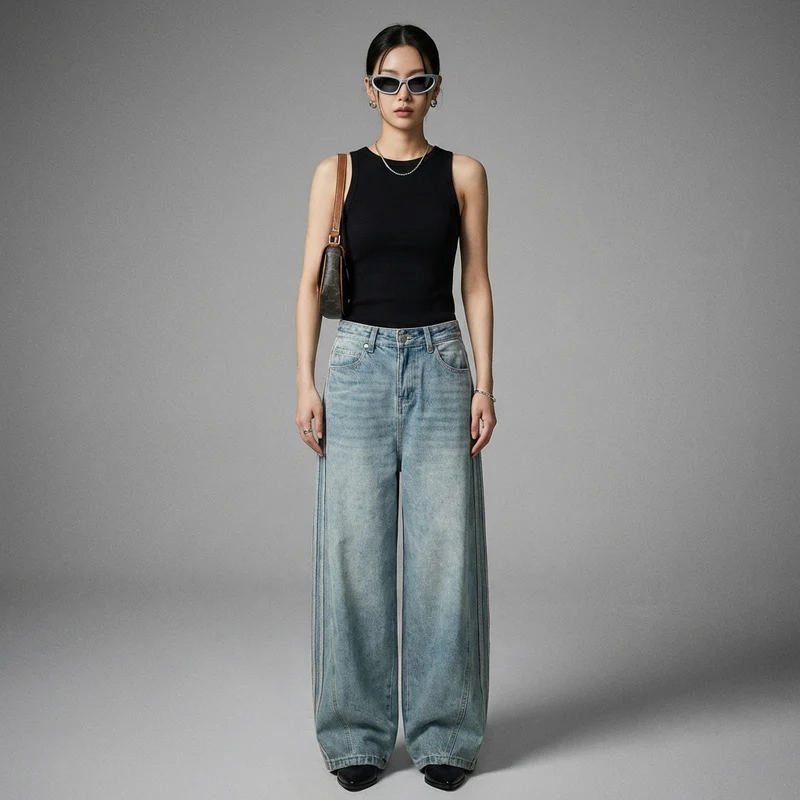 Jeans Large Rayures Latérales